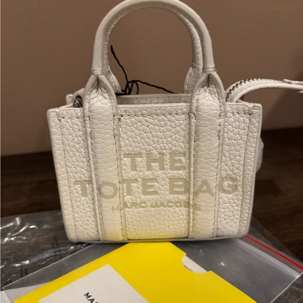 Marc Jacobs White Cotton Silver Nano Tote Bag Charm